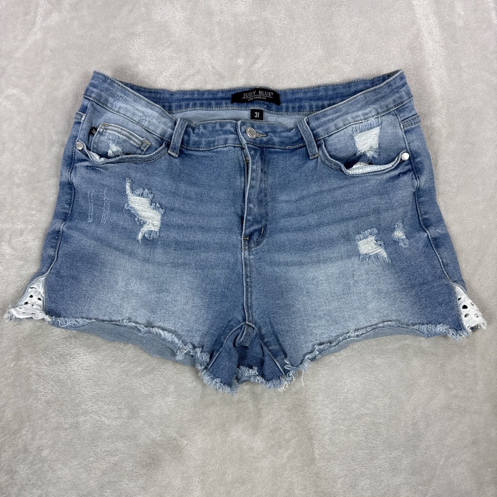 Judy Blue Distressed Cutoff Denim Shorts Size 31
